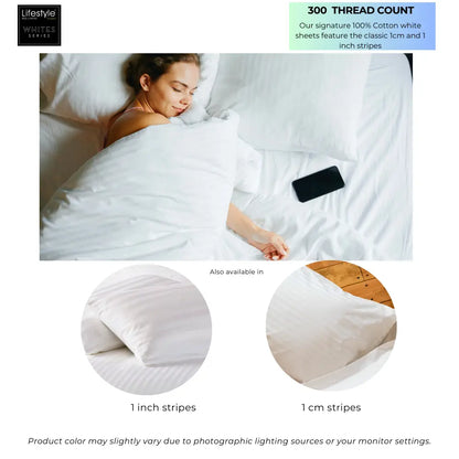 Lifestyle Hotel Whites 250-300TC 100% Combed Cotton Sheet Set 1-cm Stripes Lifestyle by Canadian