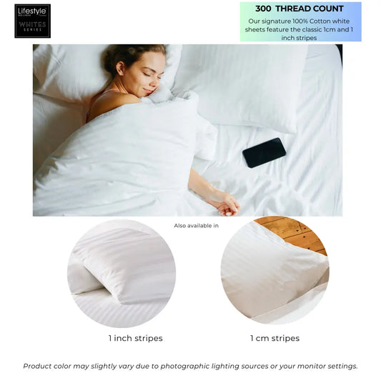 Lifestyle Hotel Whites 250-300TC 100% Combed Cotton Sheet Set 1-cm Stripes Lifestyle by Canadian