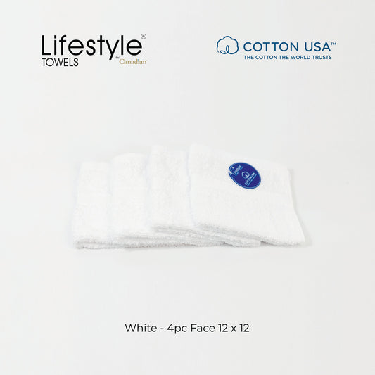 USA COTTON TOWEL  4pc. Face Towel 12'x12' Lifestyle by Canadian 1111 Lifestyle by Canadian